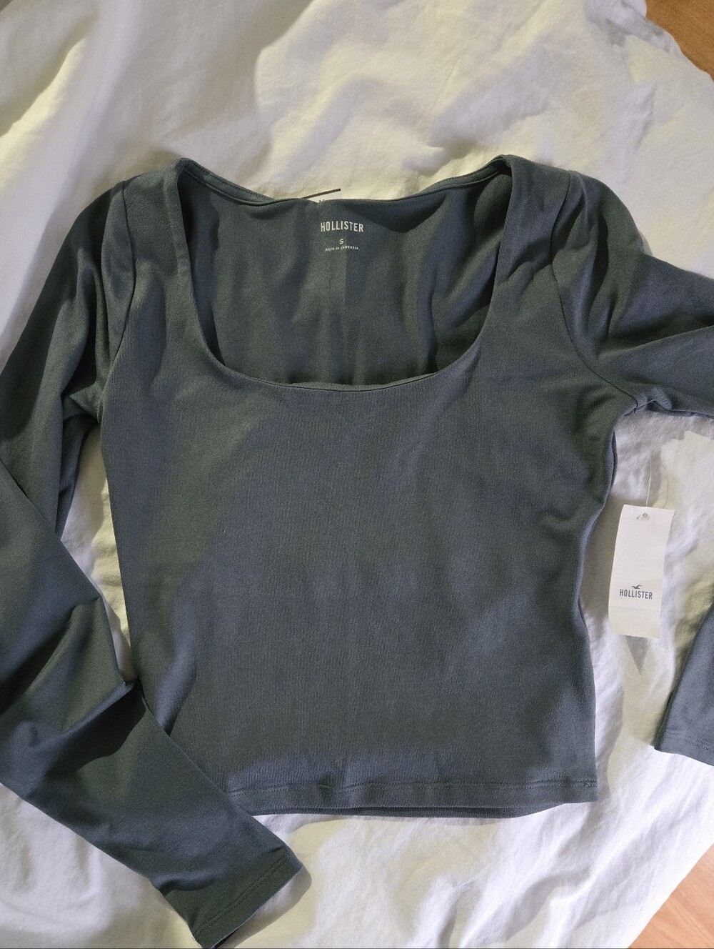 Hollister Scoop Neck Long Sleeve Top - Slate Green